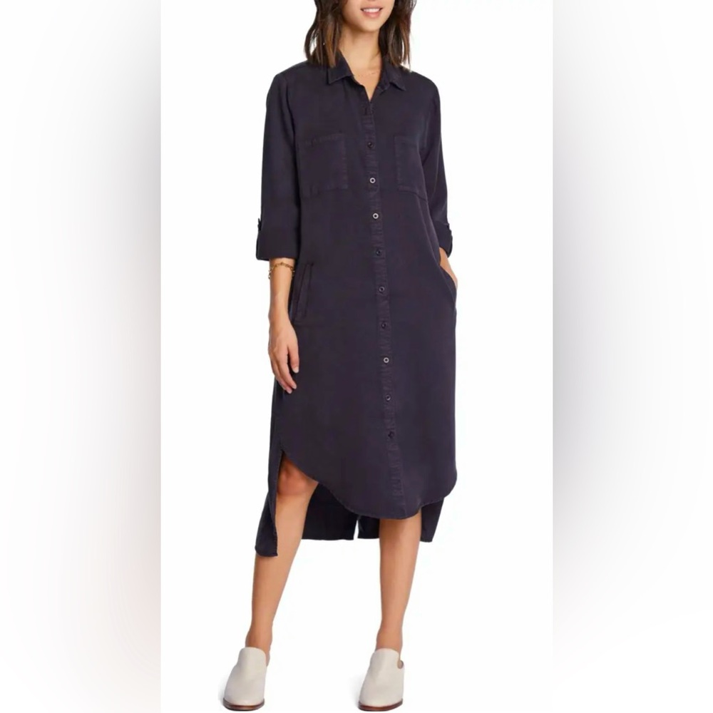 Women's Long Sleeve Shirt Dress in Dark Navy